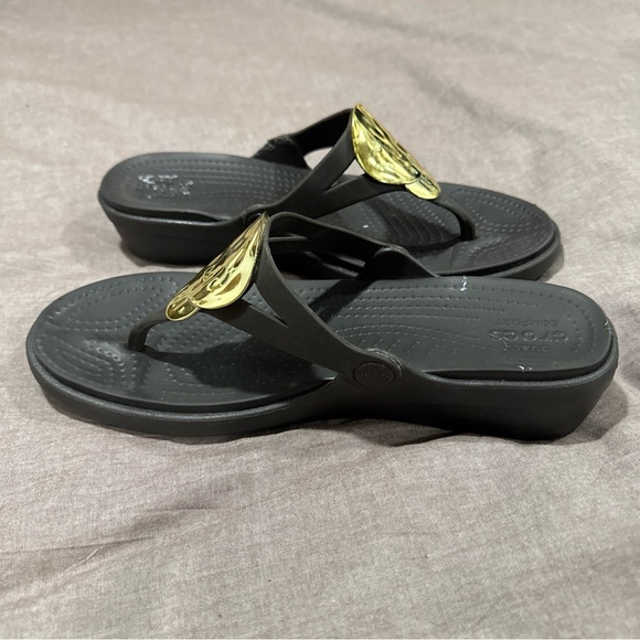 CROCS Black Sandals with Gold Accent - Picture 2 of 5